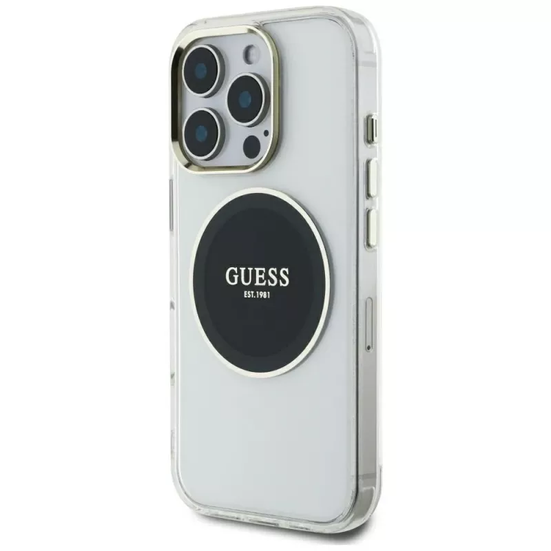 Guess IML Metal Colored Circle Classic Logo MagSafe Case voor iPhone 16 Pro Max (zwart)
