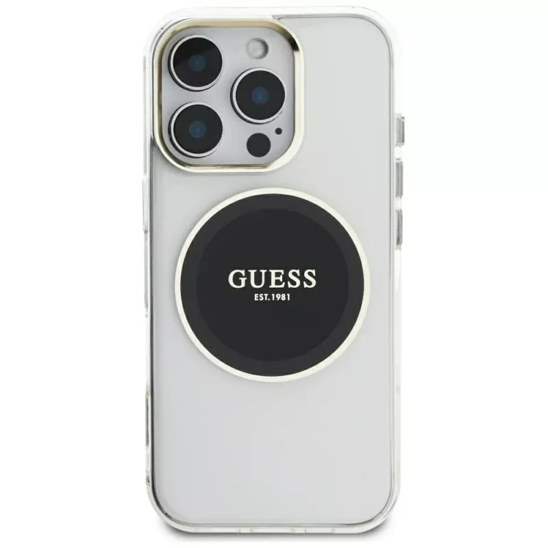 Guess IML Metal Colored Circle Classic Logo MagSafe Case voor iPhone 16 Pro Max (zwart)