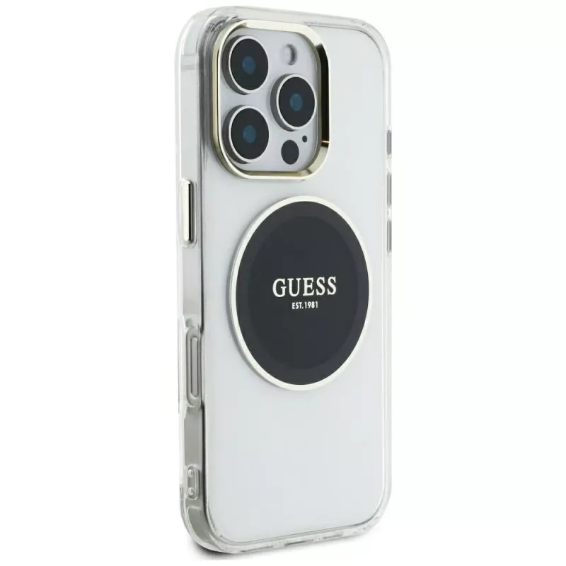 Guess IML Metal Colored Circle Classic Logo MagSafe Case voor iPhone 16 Pro Max (zwart)