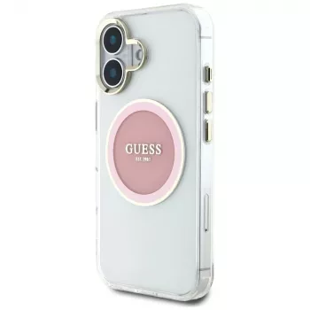 Guess IML Metal Colored Circle Classic Logo MagSafe Case voor iPhone 16 (roze)