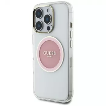 Guess IML Metal Colored Circle Classic Logo MagSafe Case voor iPhone 16 Pro (roze)