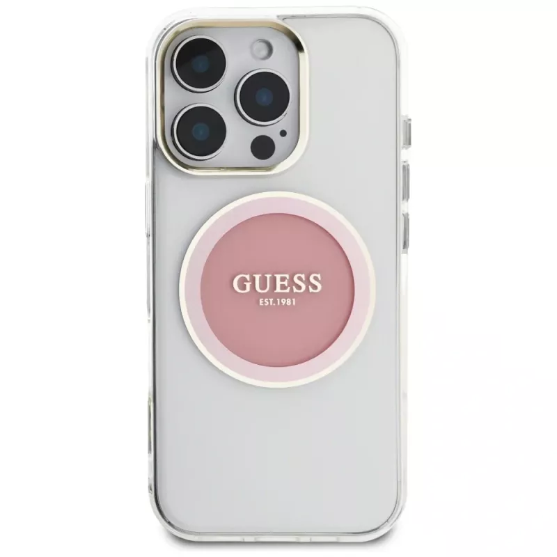 Guess IML Metal Colored Circle Classic Logo MagSafe Case voor iPhone 16 Pro (roze)