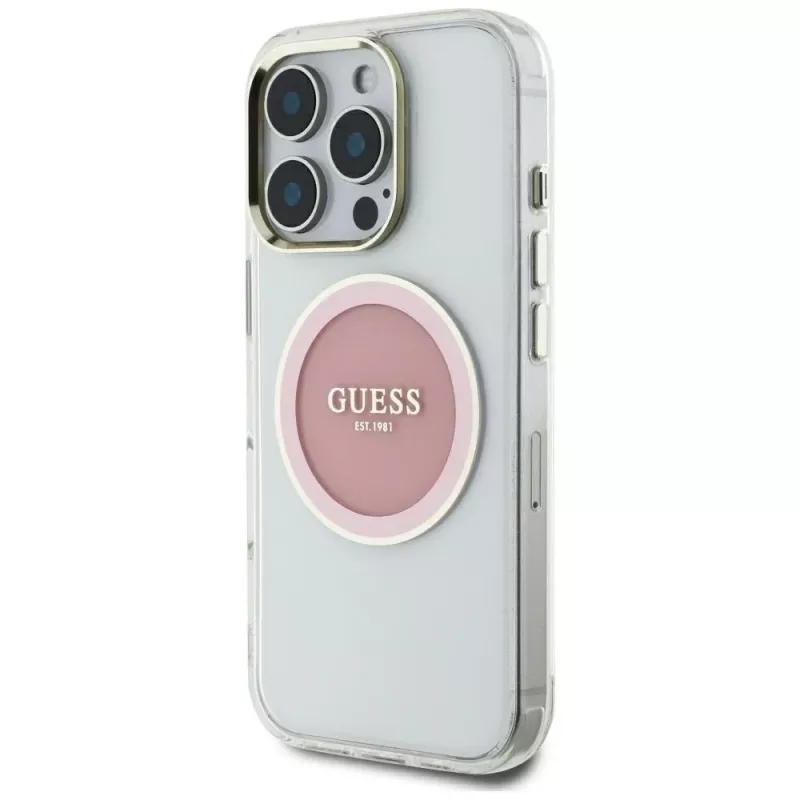 Guess IML Metal Colored Circle Classic Logo MagSafe Case voor iPhone 16 Pro Max (roze)