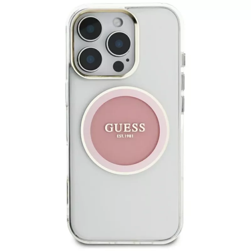 Guess IML Metal Colored Circle Classic Logo MagSafe Case voor iPhone 16 Pro Max (roze)