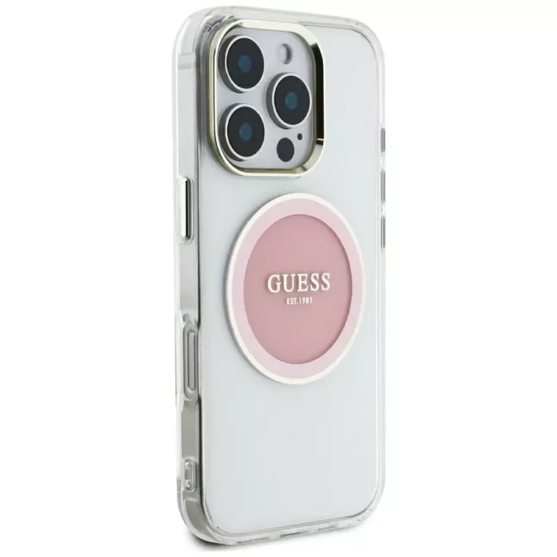 Guess IML Metal Colored Circle Classic Logo MagSafe Case voor iPhone 16 Pro Max (roze)