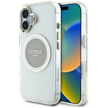 Guess IML Metal Colored Circle Classic Logo MagSafe Case voor iPhone 16 (grijs)