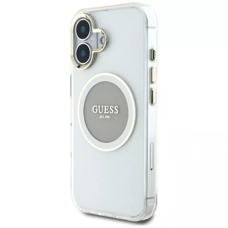 Guess IML Metal Colored Circle Classic Logo MagSafe Case voor iPhone 16 (grijs)