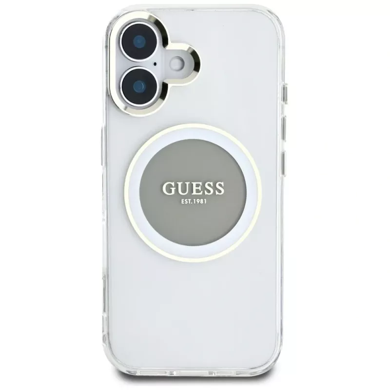 Guess IML Metal Colored Circle Classic Logo MagSafe Case voor iPhone 16 (grijs)