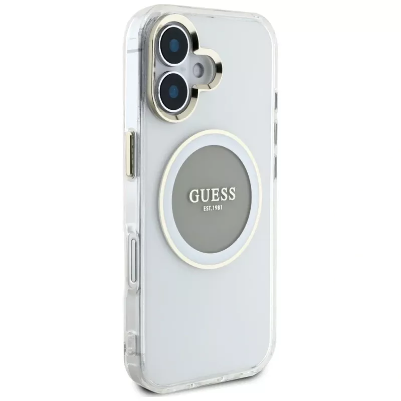 Guess IML Metal Colored Circle Classic Logo MagSafe Case voor iPhone 16 (grijs)