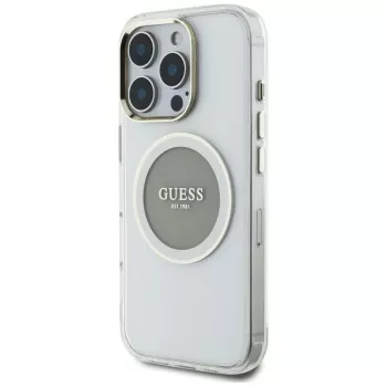 Guess IML Metal Colored Circle Classic Logo MagSafe Case voor iPhone 16 Pro (grijs)