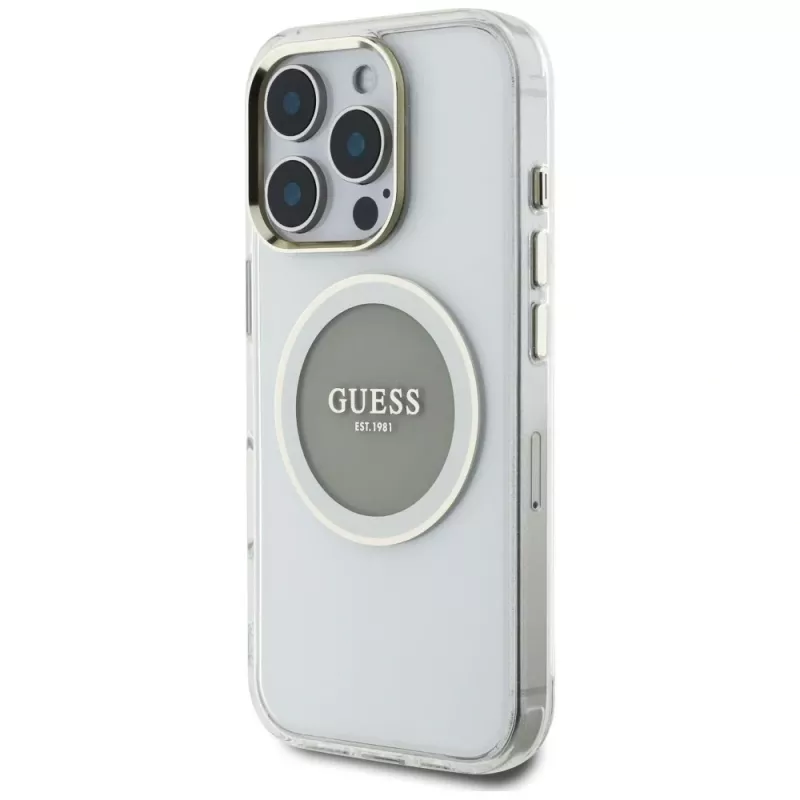 Guess IML Metal Colored Circle Classic Logo MagSafe Case voor iPhone 16 Pro (grijs)