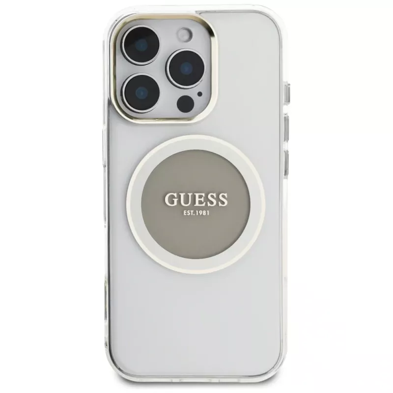 Guess IML Metal Colored Circle Classic Logo MagSafe Case voor iPhone 16 Pro (grijs)
