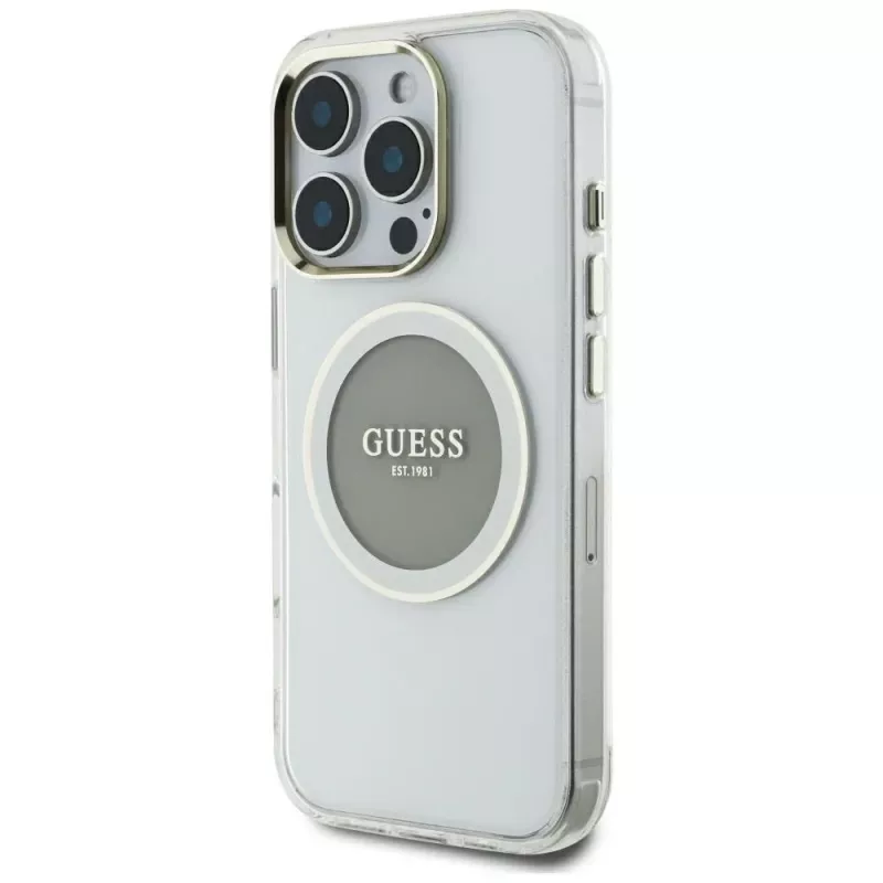 Guess IML Metal Colored Circle Classic Logo MagSafe Case voor iPhone 16 Pro Max (grijs)