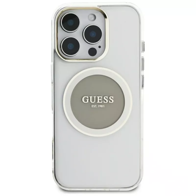 Guess IML Metal Colored Circle Classic Logo MagSafe Case voor iPhone 16 Pro Max (grijs)