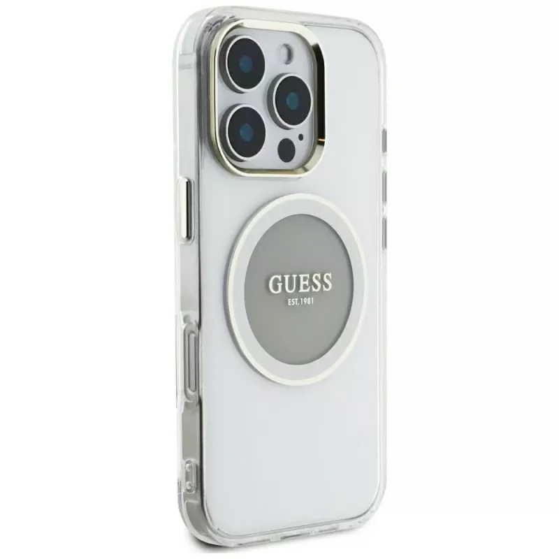 Guess IML Metal Colored Circle Classic Logo MagSafe Case voor iPhone 16 Pro Max (grijs)