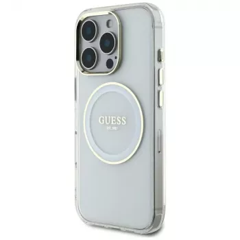 Guess IML Metal Colored Circle Classic Logo MagSafe Case voor iPhone 16 Pro Max (wit)