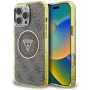 Guess IML Metal Glitter 4G Circle Triangle MagSafe Case voor iPhone 16 Pro Max (bruin)