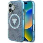 Guess IML Metal Glitter 4G Circle Triangle MagSafe Case voor iPhone 16 (blauw)
