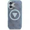 Guess IML Metal Glitter 4G Circle Triangle MagSafe Case voor iPhone 16 (blauw)