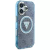 Guess IML Metal Glitter 4G Circle Triangle MagSafe Case voor iPhone 16 (blauw)
