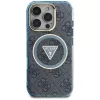Guess IML Metal Glitter 4G Circle Triangle MagSafe Case voor iPhone 16 Pro (blauw)