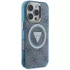 Guess IML Metal Glitter 4G Circle Triangle MagSafe Case voor iPhone 16 Pro (blauw)
