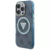 Guess IML Metal Glitter 4G Circle Triangle MagSafe Case voor iPhone 16 Pro Max (blauw)