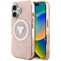 Guess IML Metal Glitter 4G Circle Triangle MagSafe Case voor iPhone 16 (roze)