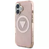 Guess IML Metal Glitter 4G Circle Triangle MagSafe Case voor iPhone 16 (roze)