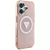 Guess IML Metal Glitter 4G Circle Triangle MagSafe Case voor iPhone 16 (roze)