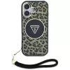 Guess HC IML Leopard Triangle Case voor iPhone 16 met koordband, bruin, MagSafe
