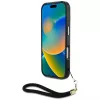 Guess HC IML Leopard Triangle Case voor iPhone 16 met koordband, bruin, MagSafe