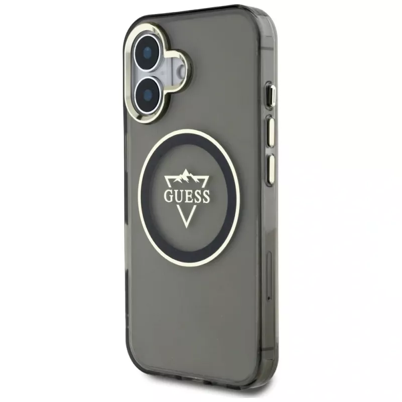 Guess IML Metal Mountain Logo MagSafe Case voor iPhone 16 (zwart)