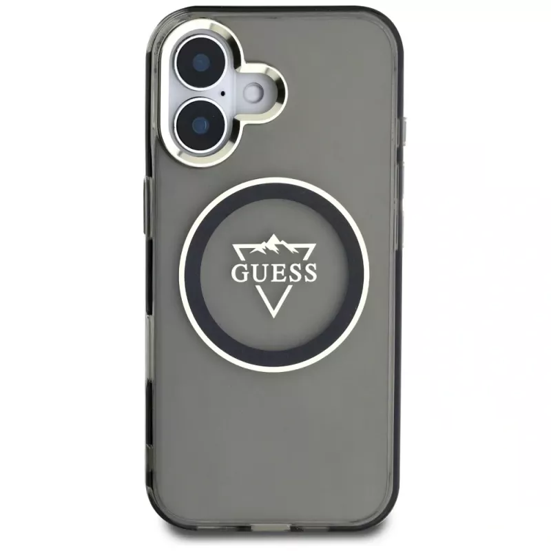 Guess IML Metal Mountain Logo MagSafe Case voor iPhone 16 (zwart)