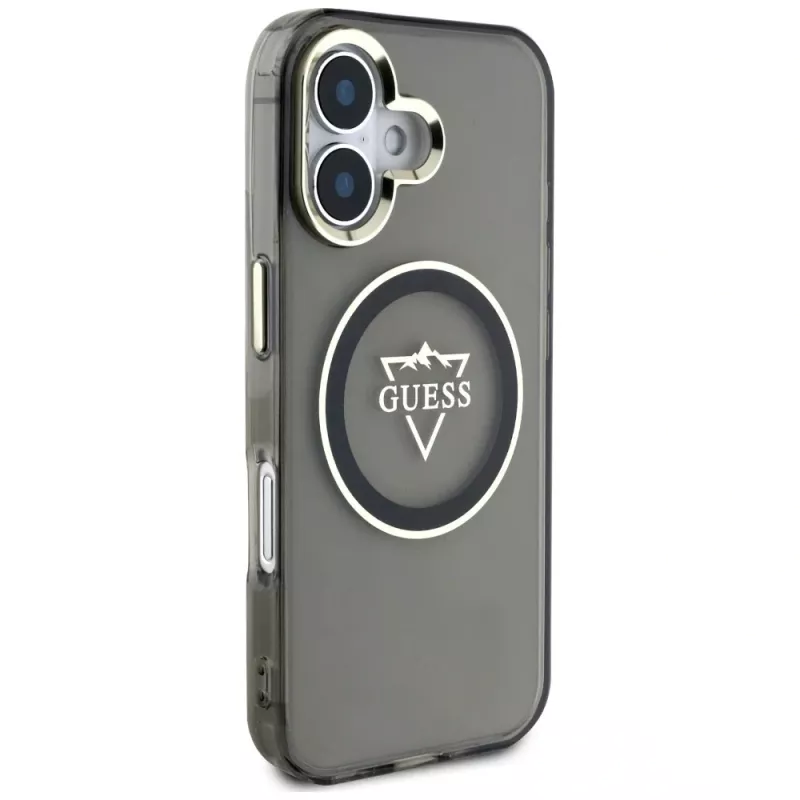 Guess IML Metal Mountain Logo MagSafe Case voor iPhone 16 (zwart)