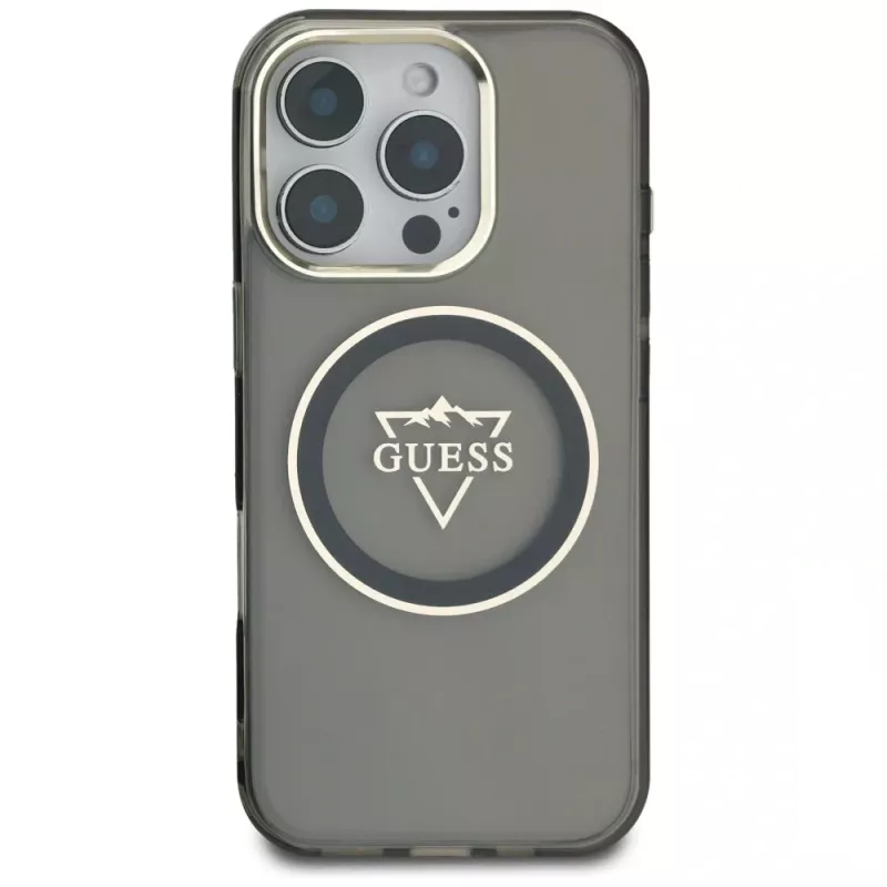 Guess IML Metal Mountain Logo MagSafe Case voor iPhone 16 Pro (zwart)