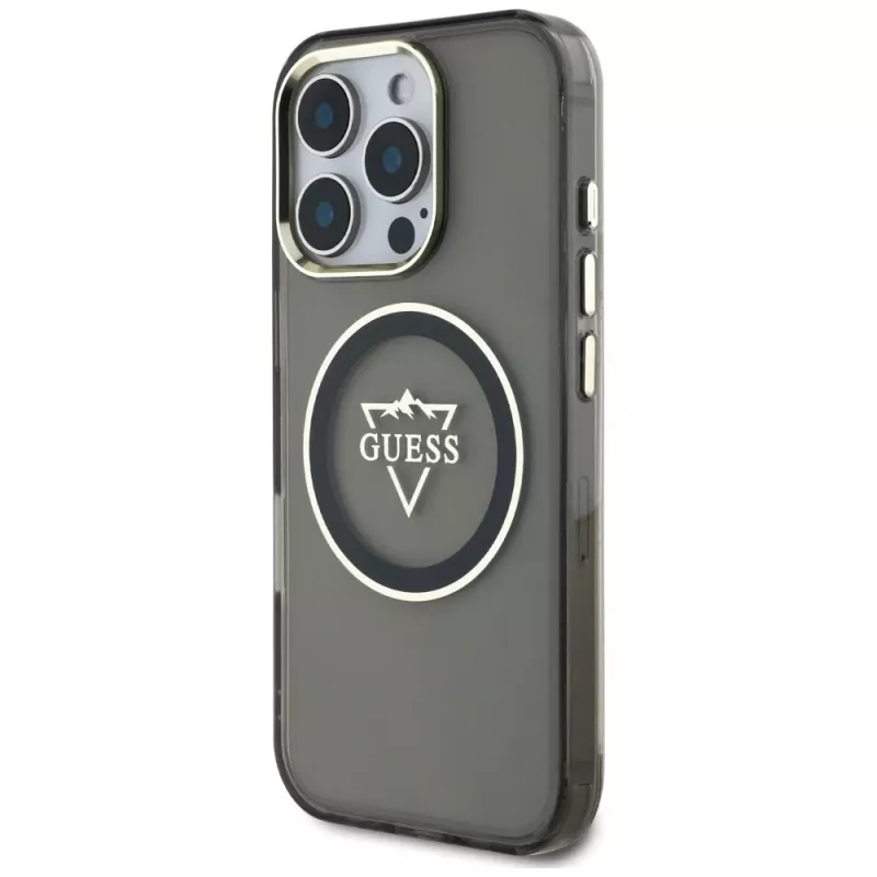 Guess IML Metal Mountain Logo MagSafe Case voor iPhone 16 Pro Max (zwart)