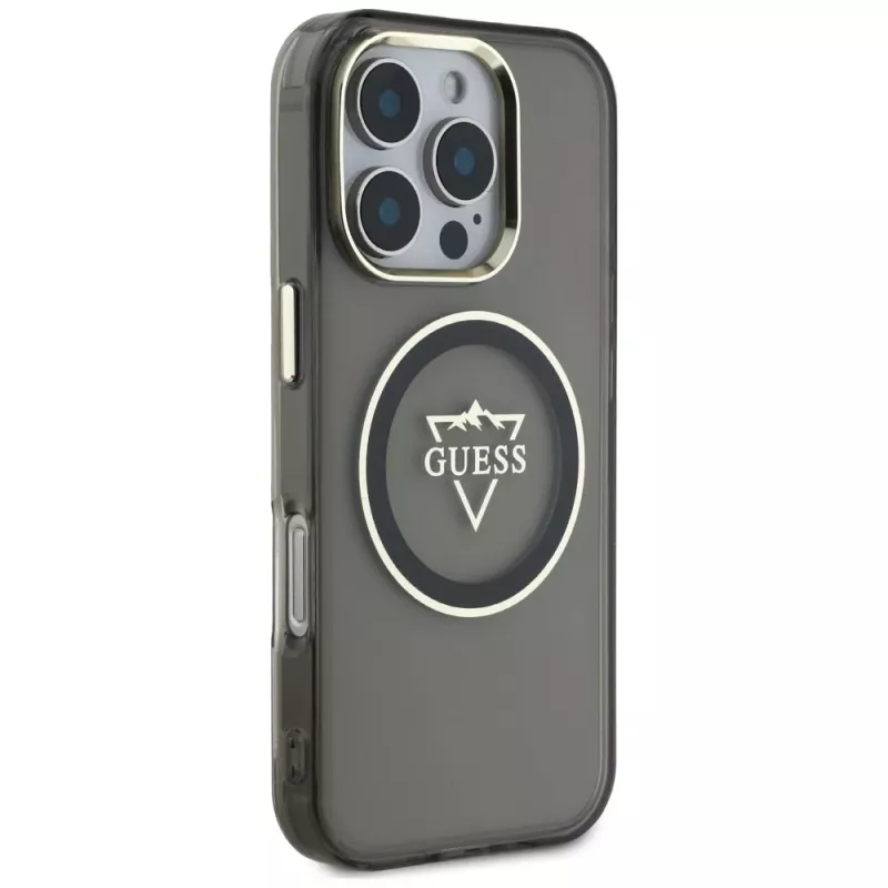 Guess IML Metal Mountain Logo MagSafe Case voor iPhone 16 Pro Max (zwart)