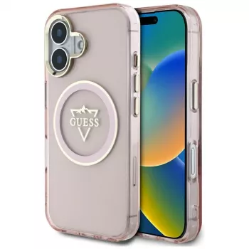 Guess IML Metal Mountain Logo MagSafe Case voor Apple iPhone 16 (roze)