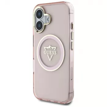 Guess IML Metal Mountain Logo MagSafe Case voor Apple iPhone 16 (roze)