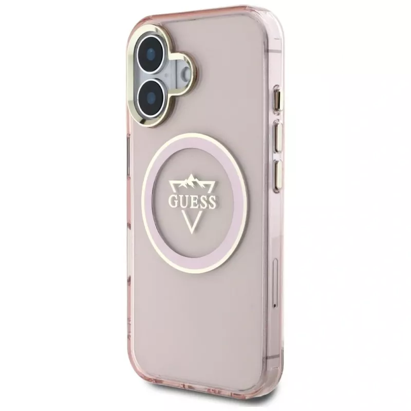 Guess IML Metal Mountain Logo MagSafe Case voor Apple iPhone 16 (roze)