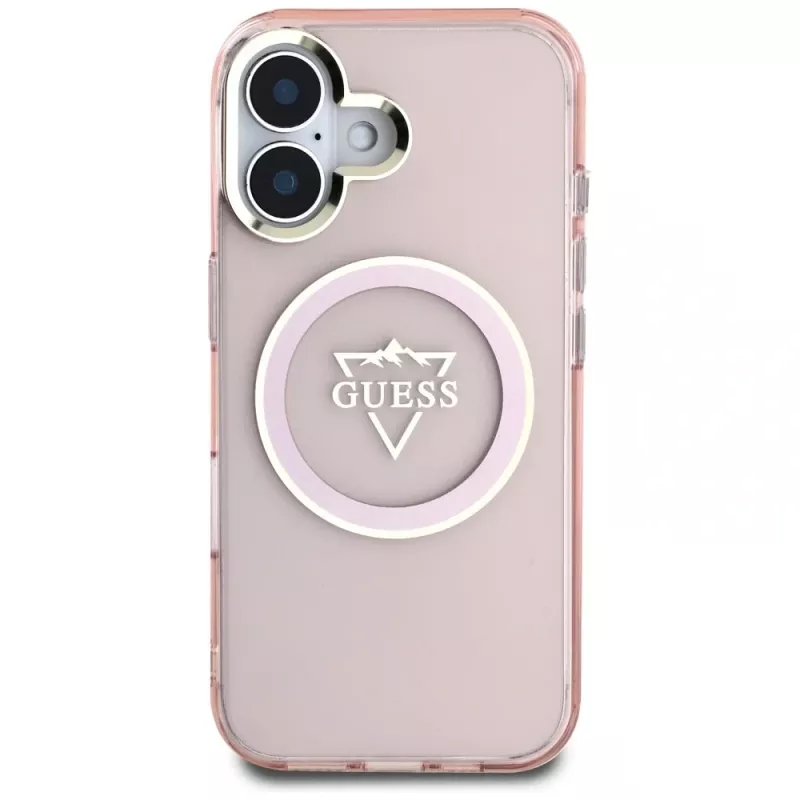Guess IML Metal Mountain Logo MagSafe Case voor Apple iPhone 16 (roze)