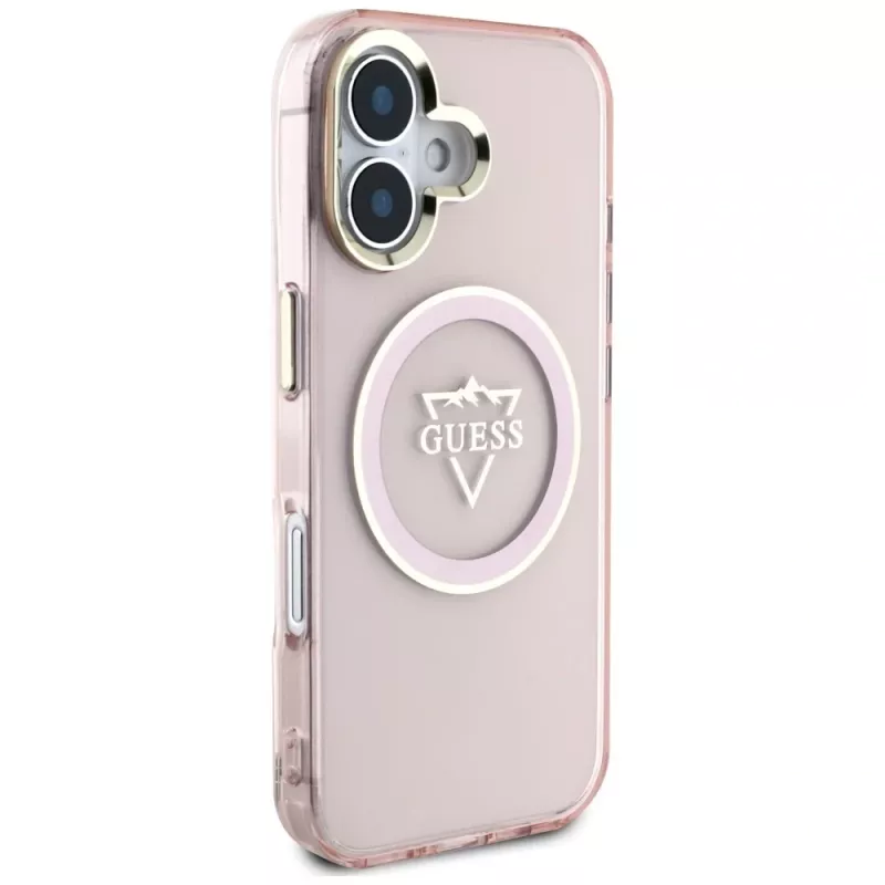 Guess IML Metal Mountain Logo MagSafe Case voor Apple iPhone 16 (roze)