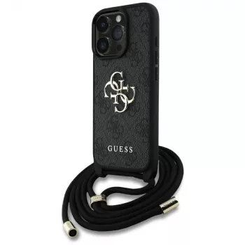 Guess 4G Big Logo Cord Strap Crossbody Case voor iPhone 16 Pro (zwart)