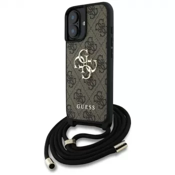 Guess 4G Big Logo Cord Strap Crossbody Case voor iPhone 16 Plus - bruin