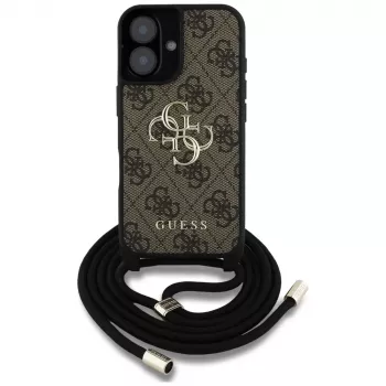 Guess 4G Big Logo Cord Strap Crossbody Case voor iPhone 16 Plus - bruin