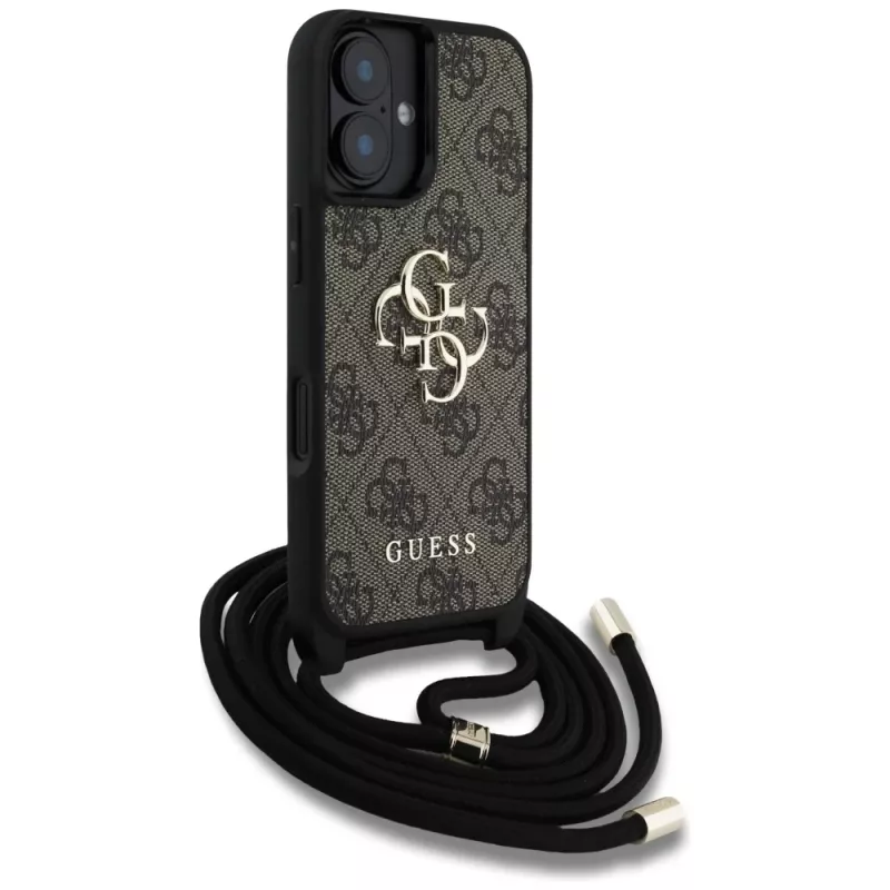 Guess 4G Big Logo Cord Strap Crossbody Case voor iPhone 16 Plus - bruin