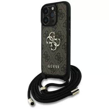 Guess 4G Big Logo Cord Strap Crossbody Case voor Apple iPhone 16 Pro - bruin