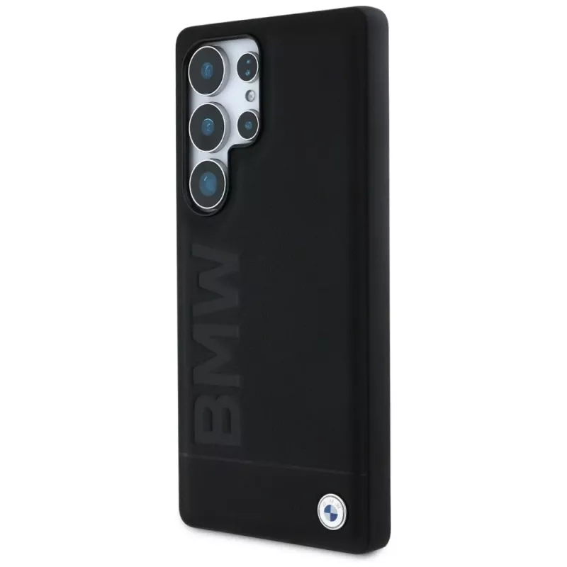 BMW Leather Big Wordmark Case voor Samsung Galaxy S25 Ultra zwart