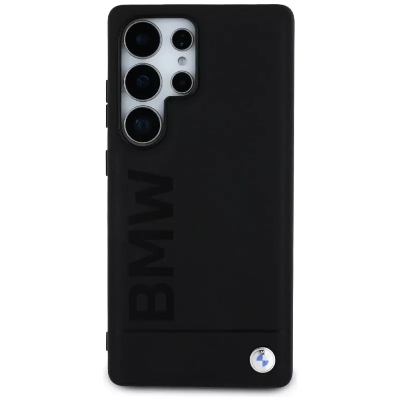 BMW Leather Big Wordmark Case voor Samsung Galaxy S25 Ultra zwart